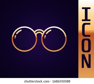 Gold line Glasses icon isolated on black background. Eyeglass frame symbol.  Vector Illustration