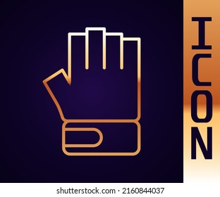 Gold line glove icon isolated on black background. Sports accessory fighters. Warrior gloves.  Vector