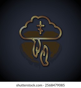 Gold line God's helping hand icon isolated on black background. Religion, bible, christianity concept. Divine help.  Vector