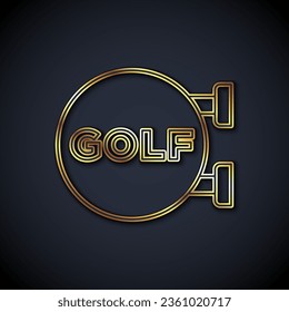 Gold line Golf sport club icon isolated on black background.  Vector