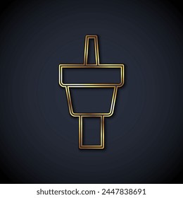 Gold line Golf tee icon isolated on black background.  Vector