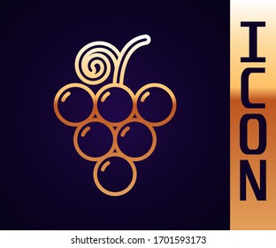 Gold line Grape fruit icon isolated on black background.  Vector Illustration