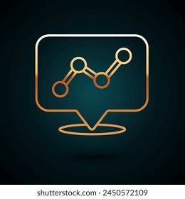 Gold line Graph, schedule, chart, diagram, infographic, pie graph icon isolated on dark blue background.  Vector