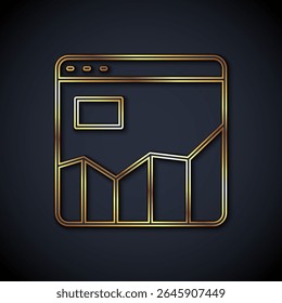 Gold line Graph, schedule, chart, diagram, infographic, pie graph icon isolated on black background.  Vector