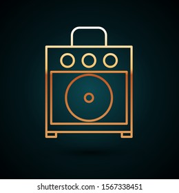 Gold line Guitar amplifier icon isolated on dark blue background. Musical instrument.  Vector Illustration