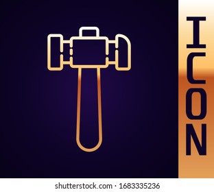 Gold line Hammer icon isolated on black background. Tool for repair.  Vector Illustration