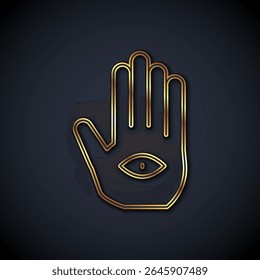 Gold line Hamsa hand icon isolated on black background. Hand of Fatima - amulet, symbol of protection from devil eye.  Vector