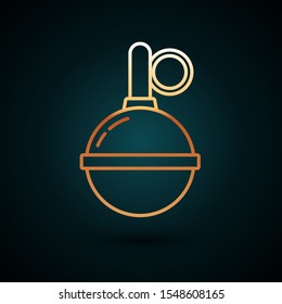 Gold line Hand grenade icon isolated on dark blue background. Bomb explosion.  Vector Illustration