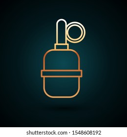 Gold line Hand grenade icon isolated on dark blue background. Bomb explosion.  Vector Illustration