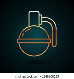 Gold line Hand grenade icon isolated on dark blue background. Bomb explosion.  Vector Illustration
