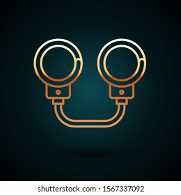 Gold line Handcuffs icon isolated on dark blue background.  Vector Illustration
