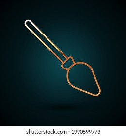 Gold line Handle broom icon isolated on dark blue background. Cleaning service concept.  Vector