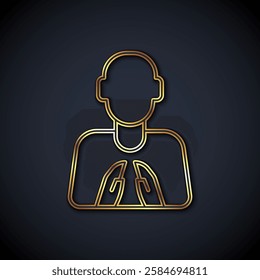 Gold line Hands in praying position icon isolated on black background. Prayer to god with faith and hope.  Vector