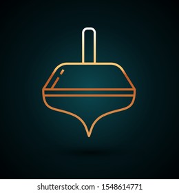 Gold line Hanukkah dreidel icon isolated on dark blue background.  Vector Illustration