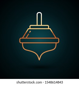 Gold line Hanukkah dreidel icon isolated on dark blue background.  Vector Illustration