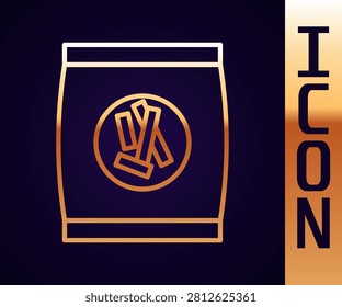 Gold line Hard bread chucks crackers icon isolated on black background.  Vector Illustration