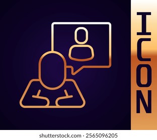 Gold line Head hunting icon isolated on black background. Business target or Employment sign. Human resource and recruitment for business.  Vector
