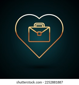 Gold line Heart with text work icon isolated on dark blue background.  Vector