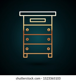 Gold line Hive for bees icon isolated on dark blue background. Beehive symbol. Apiary and beekeeping. Sweet natural food.  Vector Illustration