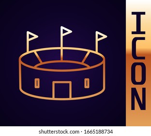 Gold line Hockey stadium icon isolated on black background. Hockey arena.  Vector Illustration