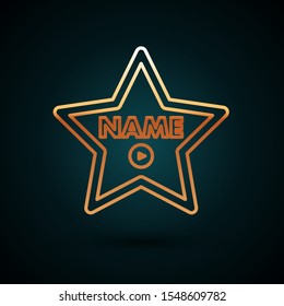 Gold line Hollywood walk of fame star on celebrity boulevard icon isolated on dark blue background. Hollywood, famous sidewalk, boulevard actor.  Vector Illustration