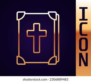 Gold line Holy bible book icon isolated on black background.  Vector Illustration