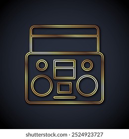Gold line Home stereo with two speakers icon isolated on black background. Music system.  Vector
