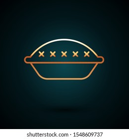 Gold line Homemade pie icon isolated on dark blue background.  Vector Illustration
