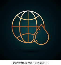 Gold line Honeycomb map of the world icon isolated on dark blue background. World bee day. Concept ecological event.  Vector Illustration