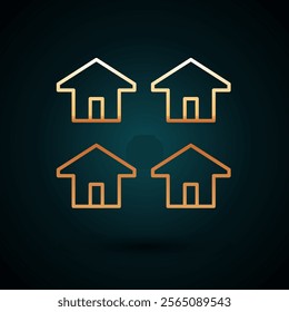 Gold line House icon isolated on dark blue background. Real estate agency or cottage town elite class.  Vector
