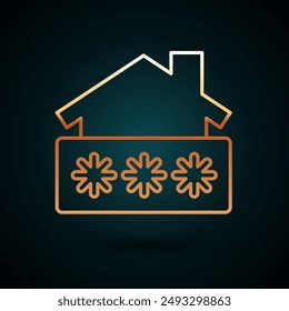 Gold line House with password notification icon isolated on dark blue background. The concept of the house turnkey.  Vector