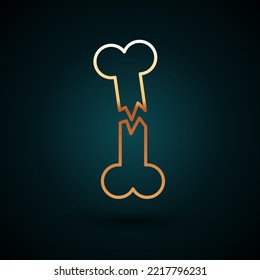 Gold line Human broken bone icon isolated on dark blue background.  Vector