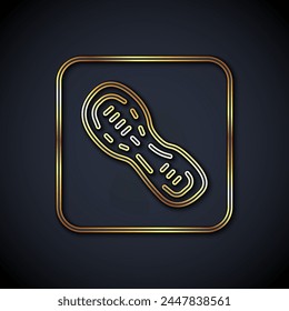 Gold line Human footprints shoes icon isolated on black background. Shoes sole.  Vector