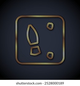 Gold line Human footprints shoes icon isolated on black background. Shoes sole.  Vector