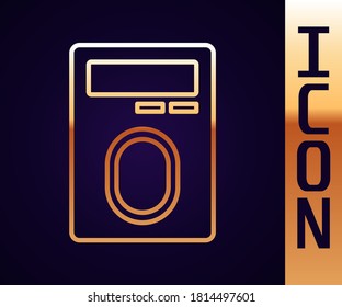 Gold line Human hand scanning with finger scan on access control machine icon isolated on black background. Identification sign. Touch id.  Vector