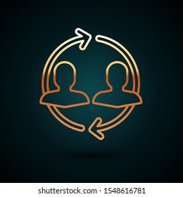 Gold line Human resources icon isolated on dark blue background. Concept of human resources management, professional staff research, head hunter job.  Vector Illustration