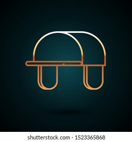 Gold line Hunter hat icon isolated on dark blue background. Plaid winter hat.  Vector Illustration