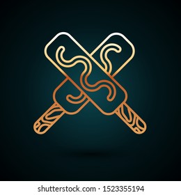 Gold line Ice cream icon isolated on dark blue background. Sweet symbol.  Vector Illustration