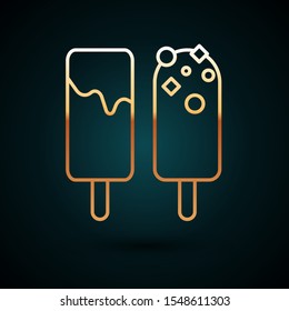 Gold line Ice cream icon isolated on dark blue background. Sweet symbol.  Vector Illustration