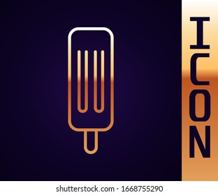 Gold line Ice cream icon isolated on black background. Sweet symbol.  Vector Illustration