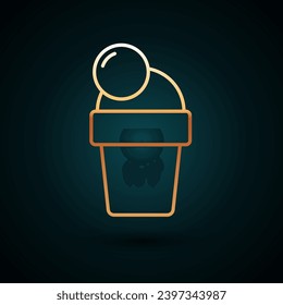Gold line Ice cream icon isolated on dark blue background. Sweet symbol.  Vector
