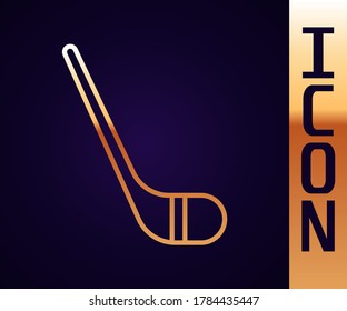 Gold line Ice hockey sticks icon isolated on black background.  Vector Illustration
