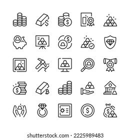 Gold line icons. Outline symbols. Vector line icons set