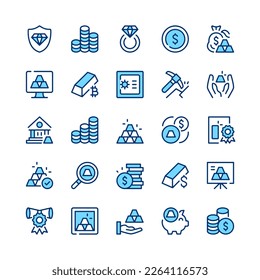 Gold line icons. Set of gold icons. Blue color. Vector line icons set