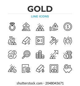 Gold line icons set. Modern outline elements, graphic design concepts, simple symbols collection. Vector line icons