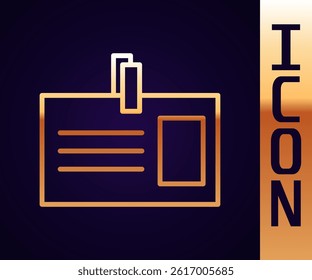 Gold line Identification badge icon isolated on black background. It can be used for presentation, identity of the company, advertising.  Vector Illustration