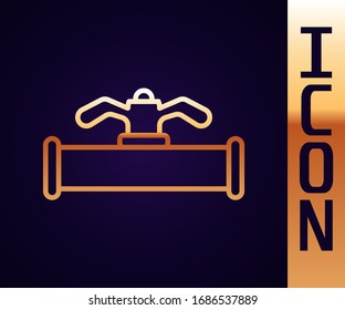 Línea de oro Icono de válvula y tubo metálico de la industria aislado en fondo negro. Ilustración vectorial