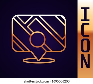 Gold line Infographic of city map navigation icon isolated on black background. Mobile App Interface concept design. Geolacation concept.  Vector Illustration