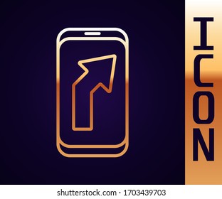 Gold line Infographic of city map navigation icon isolated on black background. Mobile App Interface concept design. Geolacation concept.  Vector Illustration