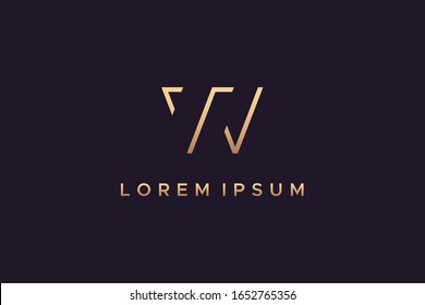 Gold Line Initial Letter W Logo. Flat Vector Logo Design Template Element.